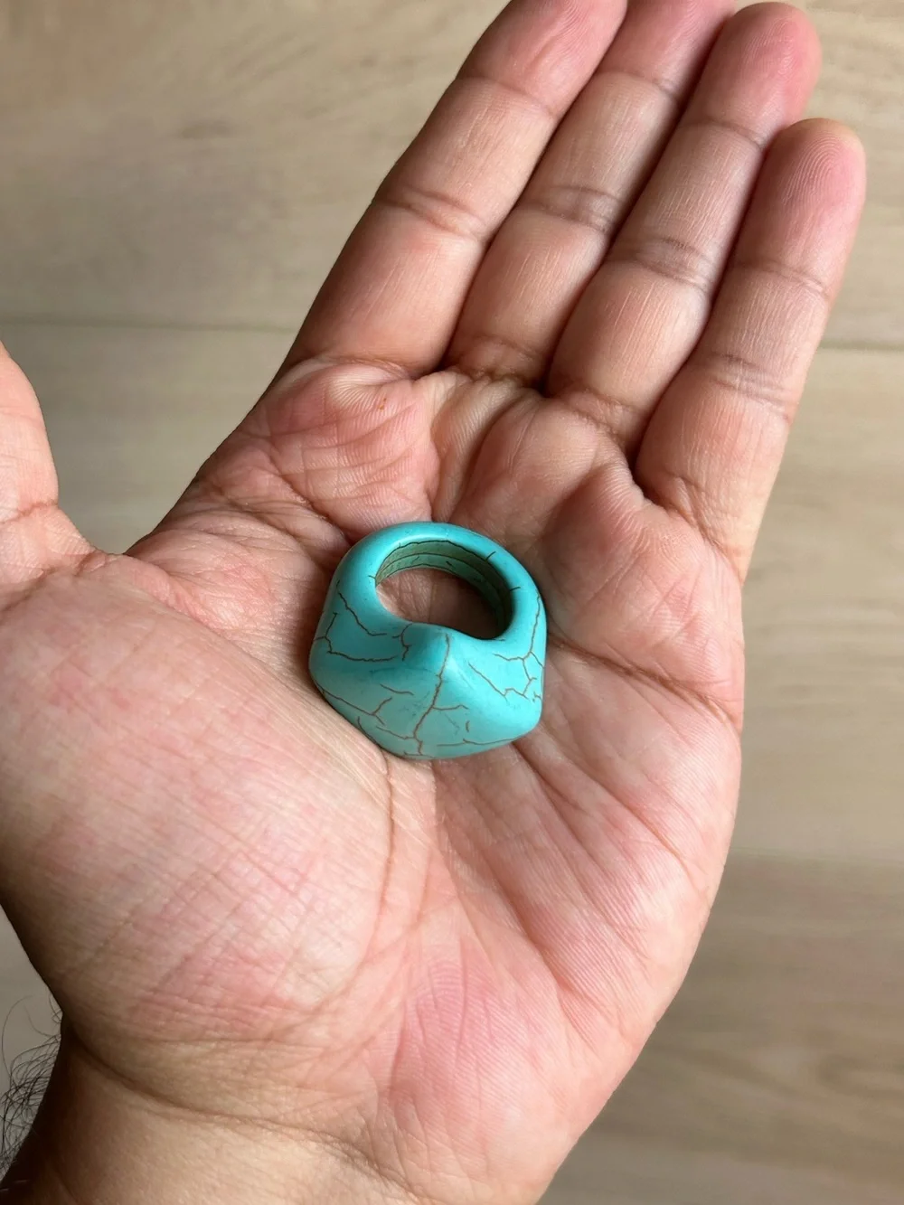 Chunky Architectural Synthetic Turquoise Block Ring Size 9